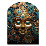 Gold Teal Mexico Vibrant Aztec Mask II - Asymmetric Metal Wall Art