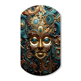 Gold Teal Mexico Vibrant Aztec Mask II - Asymmetric Metal Wall Art