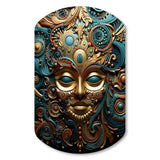 Gold Teal Mexico Vibrant Aztec Mask II - Asymmetric Metal Wall Art