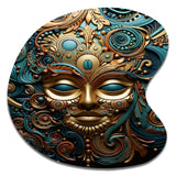 Gold Teal Mexico Vibrant Aztec Mask II - Asymmetric Metal Wall Art