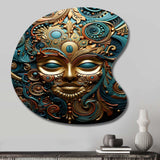 Gold Teal Mexico Vibrant Aztec Mask II - Asymmetric Metal Wall Art