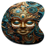 Gold Teal Mexico Vibrant Aztec Mask II - Asymmetric Metal Wall Art