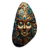 Gold Teal Mexico Vibrant Aztec Mask II - Asymmetric Metal Wall Art