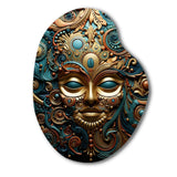 Gold Teal Mexico Vibrant Aztec Mask II - Asymmetric Metal Wall Art