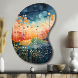 Blue Pink Mid Century Abstract Landscapes - Asymmetric Metal Wall Art