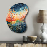 Blue Pink Mid Century Abstract Landscapes - Asymmetric Metal Wall Art