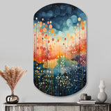 Blue Pink Mid Century Abstract Landscapes - Asymmetric Metal Wall Art