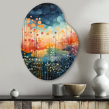 Blue Pink Mid Century Abstract Landscapes - Asymmetric Metal Wall Art