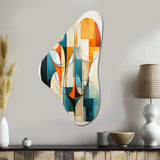 Orange Blue Mid Century Harmony In Geometry I - Asymmetric Metal Wall Art