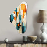 Orange Blue Mid Century Harmony In Geometry I - Asymmetric Metal Wall Art