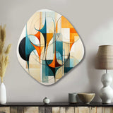 Orange Blue Mid Century Harmony In Geometry I - Asymmetric Metal Wall Art