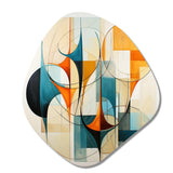 Orange Blue Mid Century Harmony In Geometry I - Asymmetric Metal Wall Art