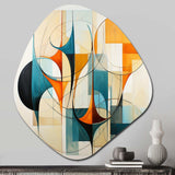 Orange Blue Mid Century Harmony In Geometry I - Asymmetric Metal Wall Art