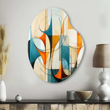 Orange Blue Mid Century Harmony In Geometry I - Asymmetric Metal Wall Art