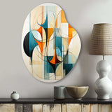 Orange Blue Mid Century Harmony In Geometry I - Asymmetric Metal Wall Art