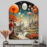 Colorful Mid Century Midcentury Mushroom Dreams I - Asymmetric Metal Wall Art