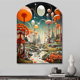 Colorful Mid Century Midcentury Mushroom Dreams I - Asymmetric Metal Wall Art