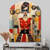 Mid Century Retro Woman Portrait V - Asymmetric Metal Wall Art