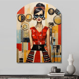 Mid Century Retro Woman Portrait V - Asymmetric Metal Wall Art