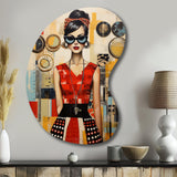 Mid Century Retro Woman Portrait V - Asymmetric Metal Wall Art