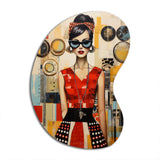 Mid Century Retro Woman Portrait V - Asymmetric Metal Wall Art