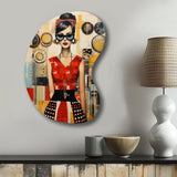 Mid Century Retro Woman Portrait V - Asymmetric Metal Wall Art