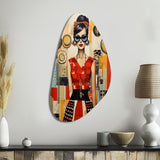 Mid Century Retro Woman Portrait V - Asymmetric Metal Wall Art