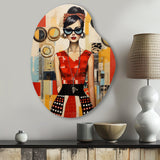 Mid Century Retro Woman Portrait V - Asymmetric Metal Wall Art