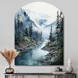 Grey Blue Minimalism Forest Reflections II - Asymmetric Metal Wall Art