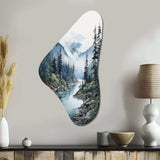 Grey Blue Minimalism Forest Reflections II - Asymmetric Metal Wall Art