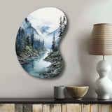 Grey Blue Minimalism Forest Reflections II - Asymmetric Metal Wall Art