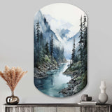 Grey Blue Minimalism Forest Reflections II - Asymmetric Metal Wall Art