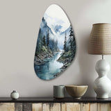 Grey Blue Minimalism Forest Reflections II - Asymmetric Metal Wall Art