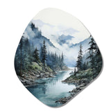 Grey Blue Minimalism Forest Reflections II - Asymmetric Metal Wall Art