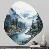 Grey Blue Minimalism Forest Reflections II - Asymmetric Metal Wall Art