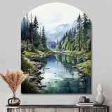 Green Blue Minimalism Forest Reflections - Asymmetric Metal Wall Art