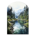 Green Blue Minimalism Forest Reflections - Asymmetric Metal Wall Art