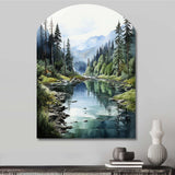 Green Blue Minimalism Forest Reflections - Asymmetric Metal Wall Art