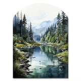 Green Blue Minimalism Forest Reflections - Asymmetric Metal Wall Art