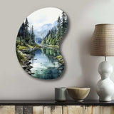 Green Blue Minimalism Forest Reflections - Asymmetric Metal Wall Art