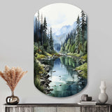 Green Blue Minimalism Forest Reflections - Asymmetric Metal Wall Art