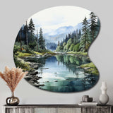 Green Blue Minimalism Forest Reflections - Asymmetric Metal Wall Art