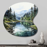 Green Blue Minimalism Forest Reflections - Asymmetric Metal Wall Art