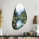 Green Blue Minimalism Forest Reflections - Asymmetric Metal Wall Art