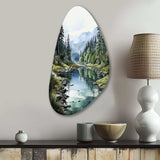 Green Blue Minimalism Forest Reflections - Asymmetric Metal Wall Art