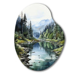 Green Blue Minimalism Forest Reflections - Asymmetric Metal Wall Art