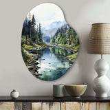 Green Blue Minimalism Forest Reflections - Asymmetric Metal Wall Art