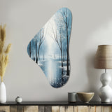 Blue White Modern Scandinavian Winter Pointillism I - Asymmetric Metal Wall Art