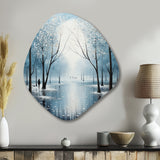 Blue White Modern Scandinavian Winter Pointillism I - Asymmetric Metal Wall Art