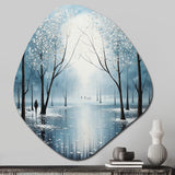 Blue White Modern Scandinavian Winter Pointillism I - Asymmetric Metal Wall Art